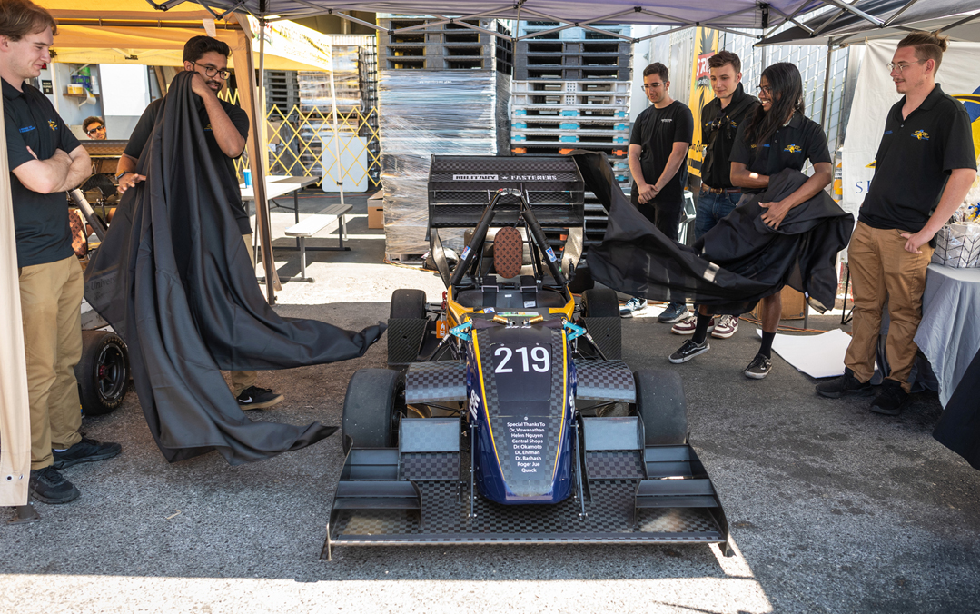 Engineering students reveal their formula race cart.