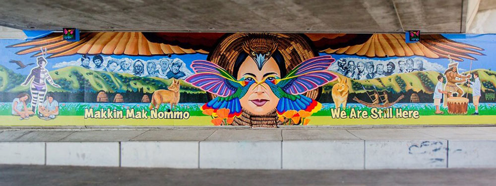 Mural of the past, present and future Muwekma Ohlone tribe.