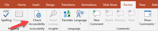 Accessibility checker button in PowerPoint