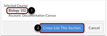 Canvas Cross-List Section selected course