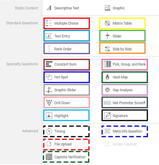 Various question options screenshot