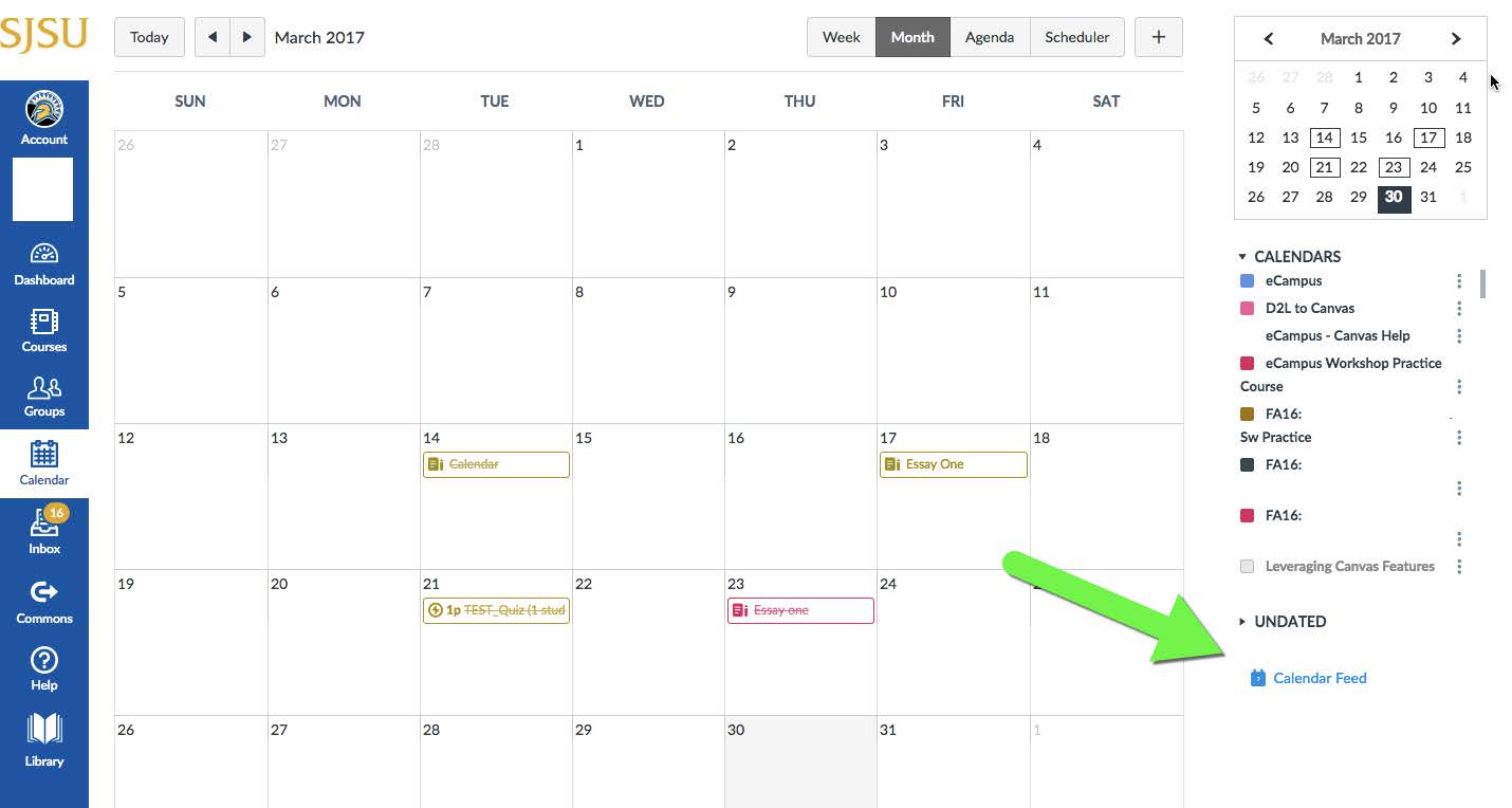 Canvas calendar feed screenshot