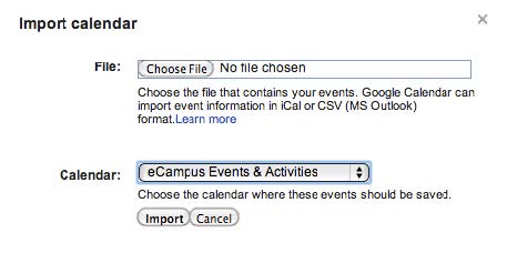 Canvas calendar import button