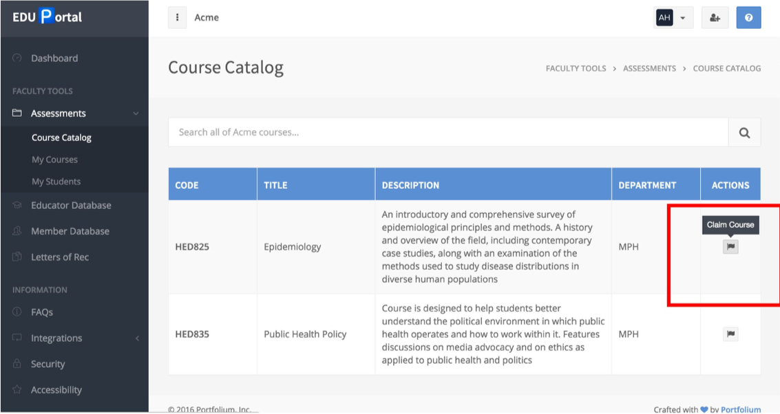 Claiming a Portfolium course