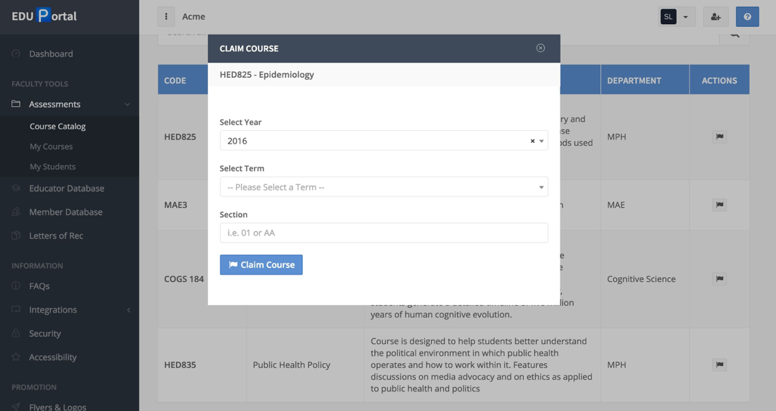 Claiming a Portfolium course