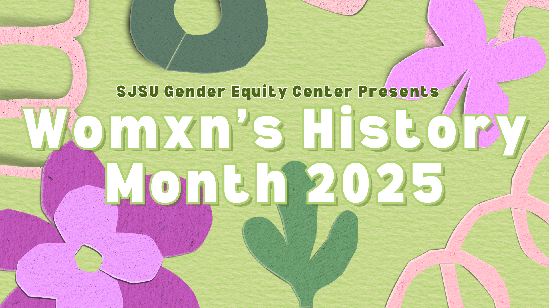 Womxn's History Month Splash banner with purple flowers and butterfly