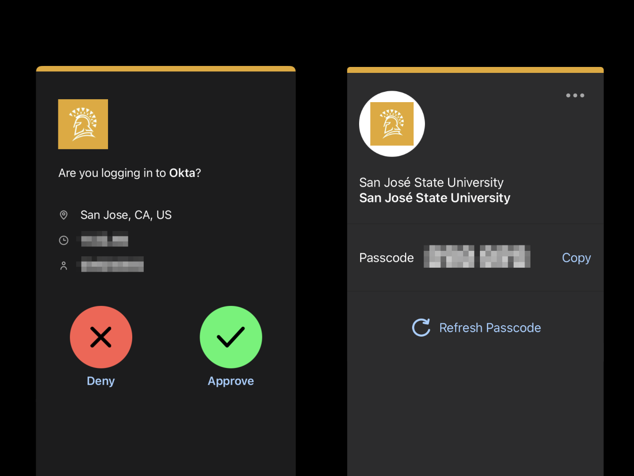 The various ways to login via Duo Mobile.