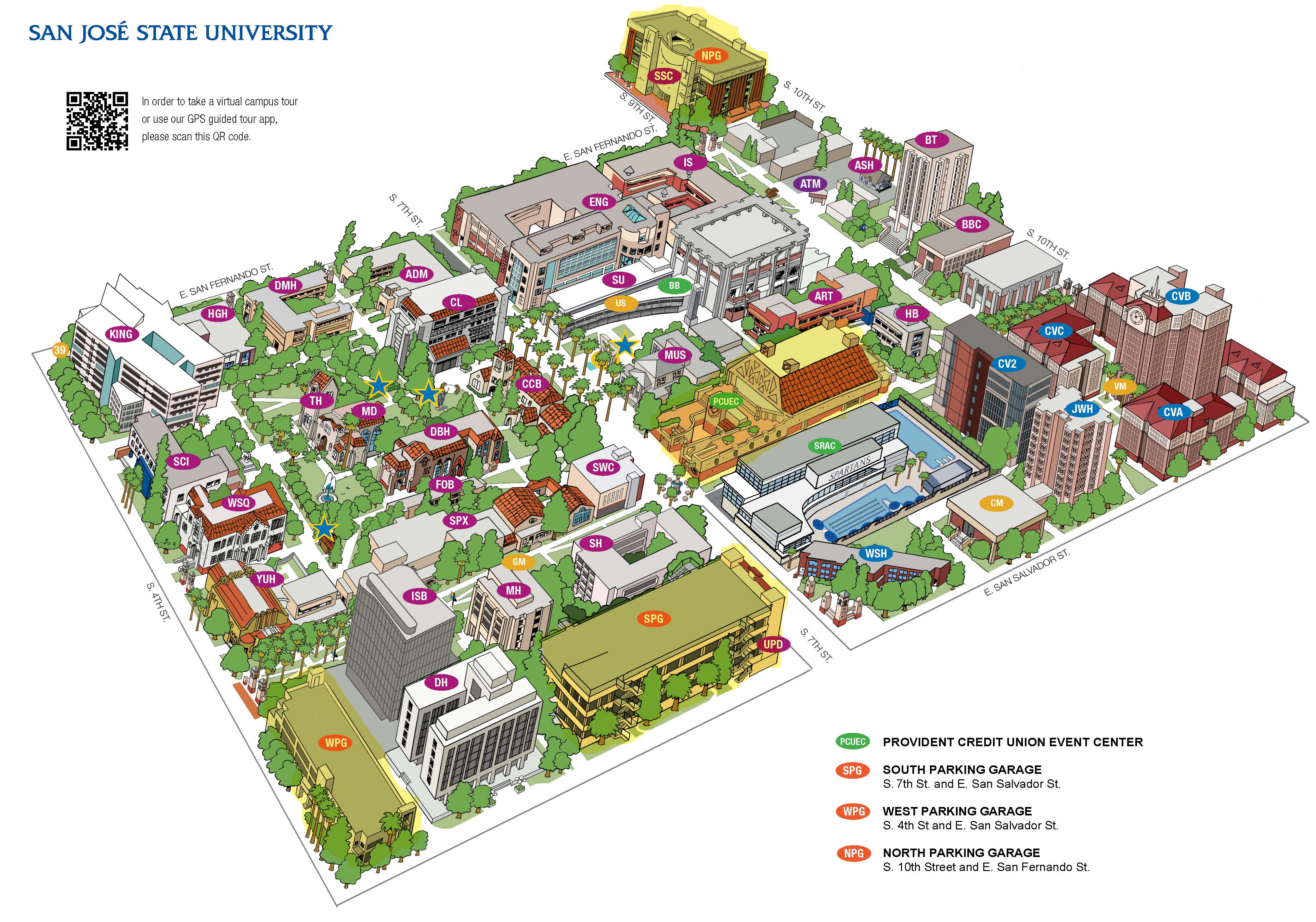 A Map of Provident Credit Union Event Center and South, West and North Parking Garages